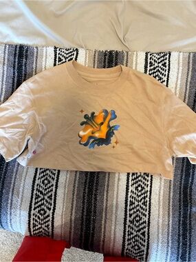 Jordan Beige Crop Tee with Orange & Blue Graphic